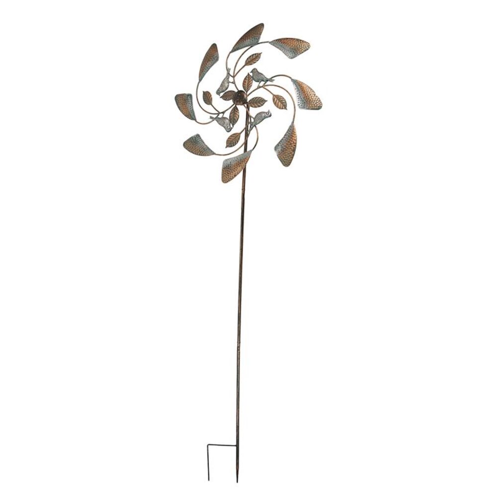 Two Tone Copper and Silver Kinetic Wind Spinner Garden Stake Bird or Dragonfly